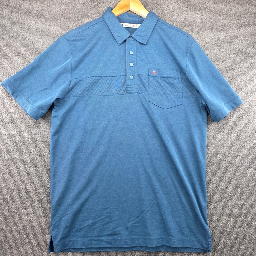 Travis Mathew Mens Blue Pima Cotton Blend Textured Wave Pocket Polo Shirt Size M